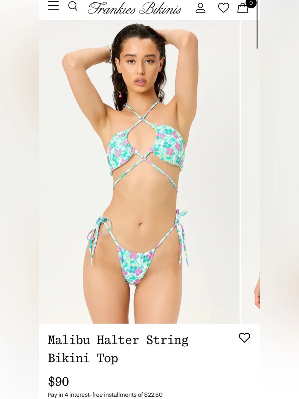 Frankie’s Bikinis Malibu Halter String Top Size x-Small
